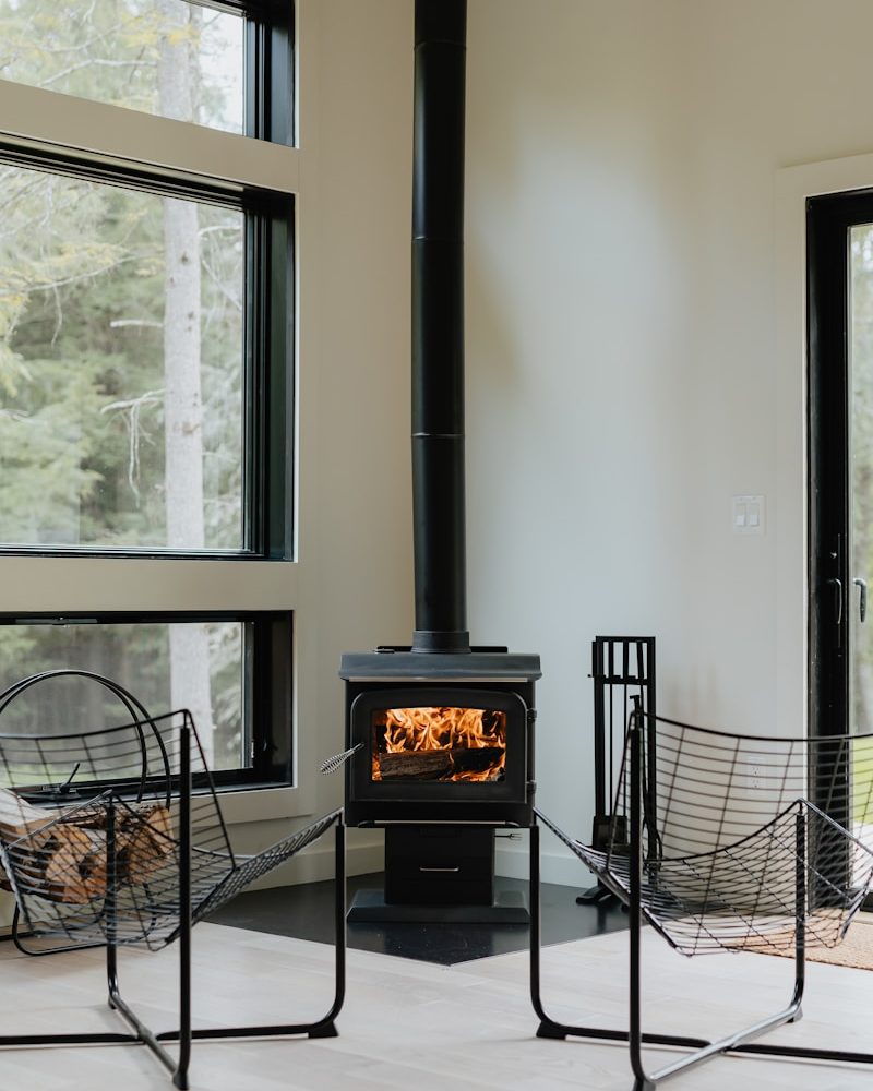 a wood burning stove in a living room